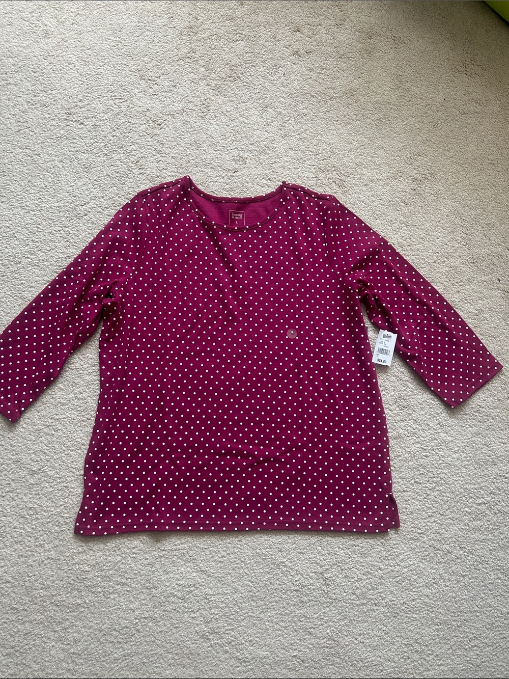 Hastings and Smith Polka Dot 3/4 Sleeve Tunic Top - Burgundy